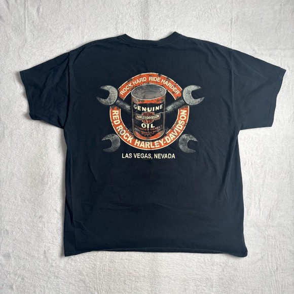 Harley Davidson Black Genuine Motor Oil Red Rock Vegas T-Shirt Men's XL - Picture 1 of 7